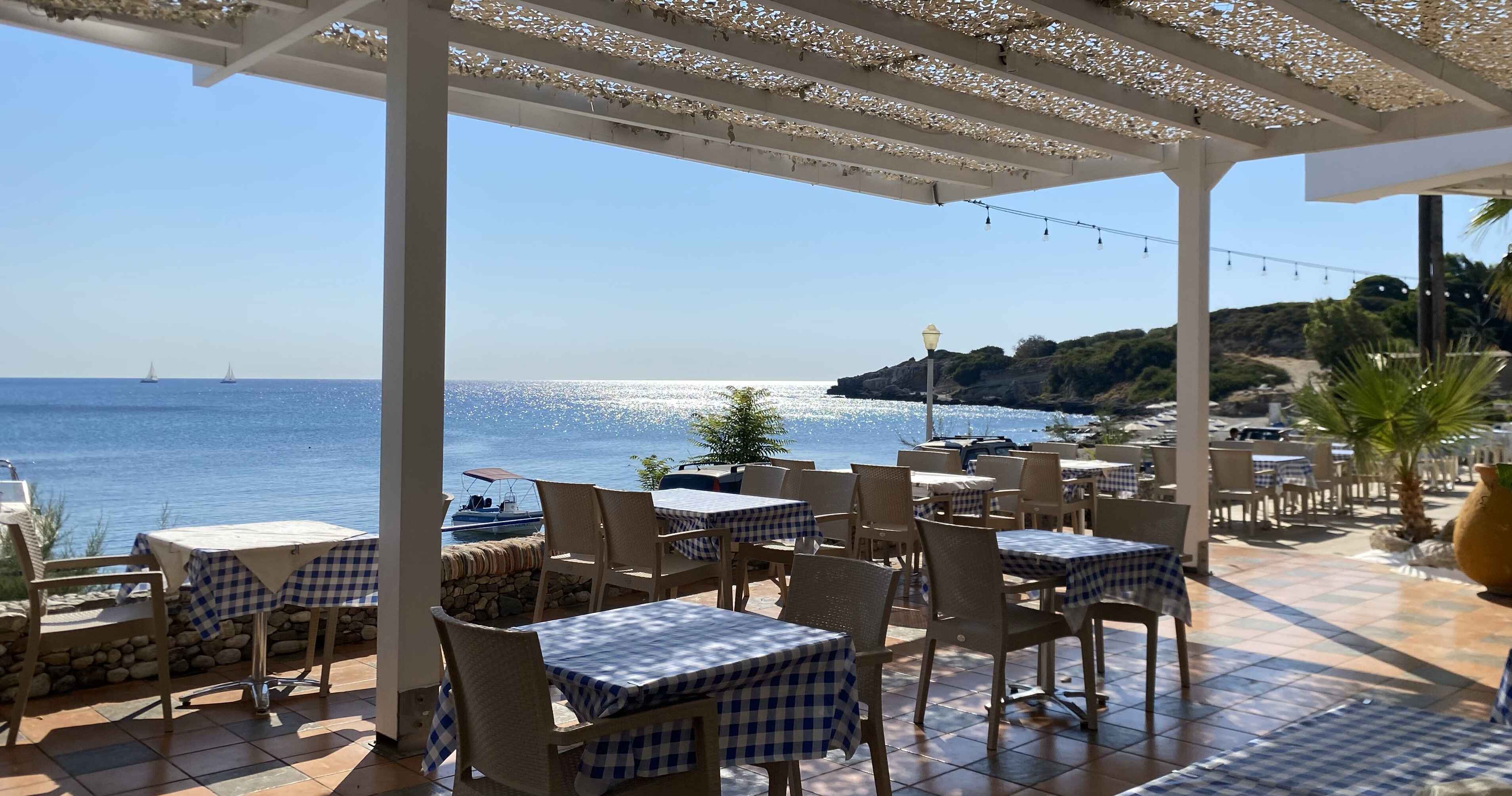 Open restaurant with tables close to the sea with beautiful view